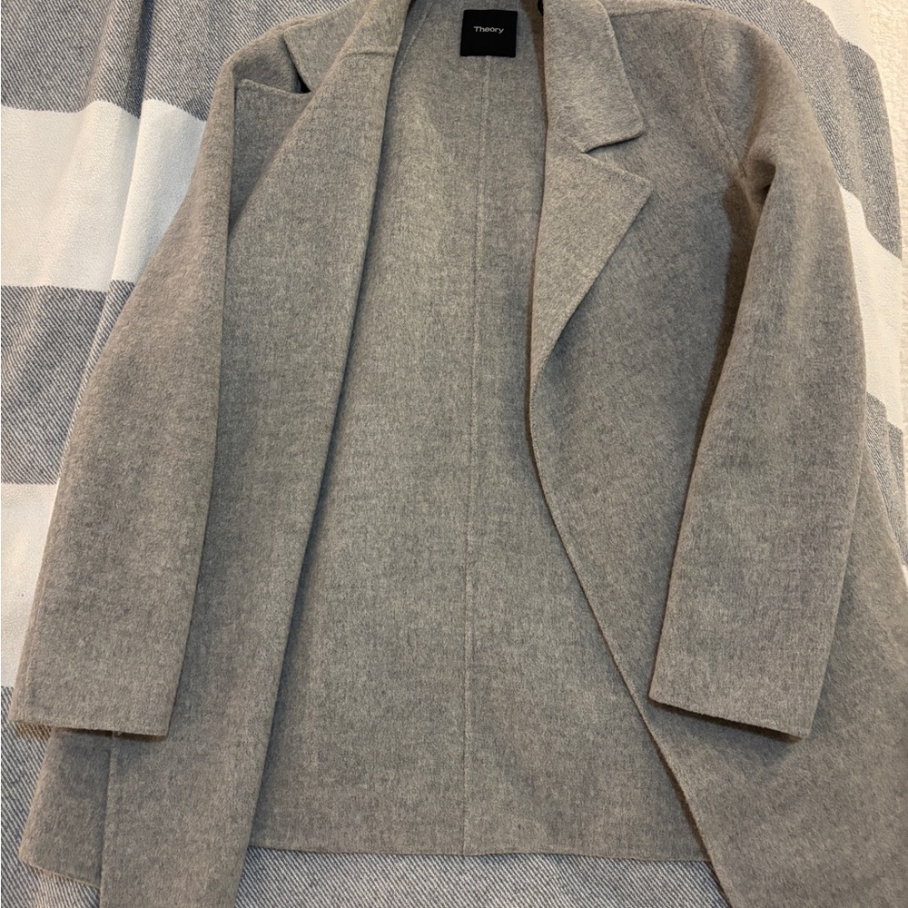 Theory Gray Open Front Wool-Blend Blazer